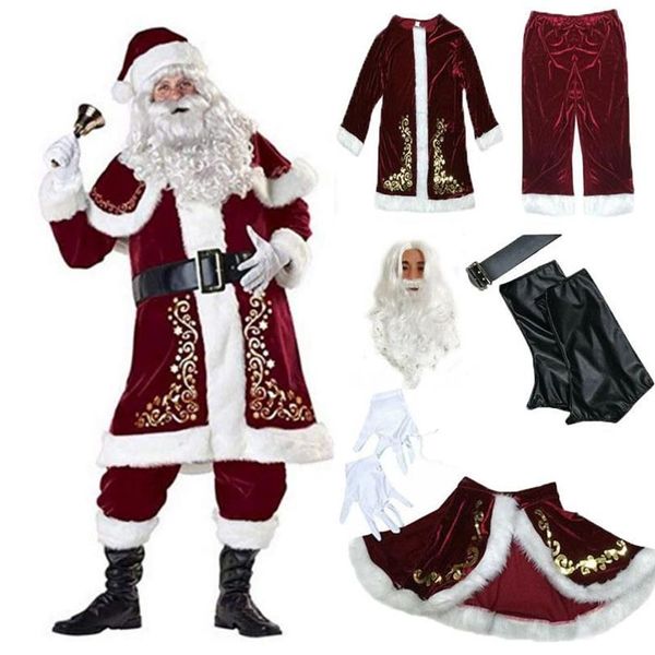 Decorazioni natalizie 9 pezzi velluto Deluxe Babbo Natale padre costume cosplay costume adulto vestito operato set completo set331D