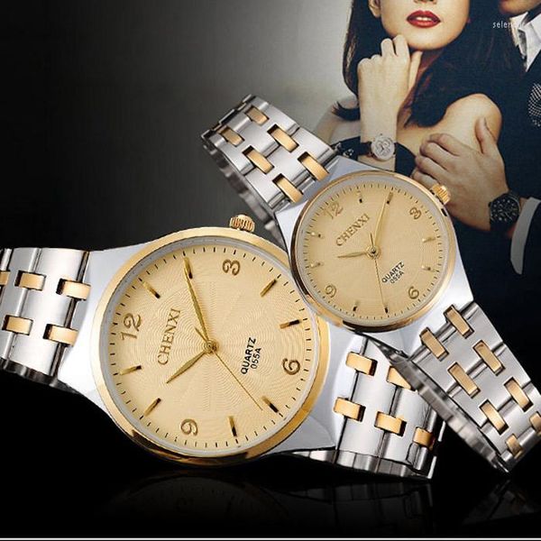 Armbanduhren Paaruhr für Mann und Frau Geschäftsleute Quarz Luxus Kommerzielle Herren Edelstahl CHENXI Band ArmbanduhrArmbanduhr