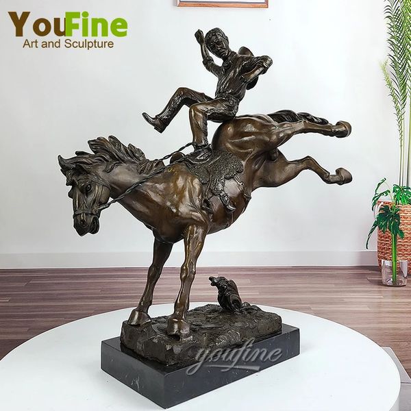 Dekorative Objekte Figuren Bronze Pferderennen Skulptur Rennpferd Statue Tierskulpturen mit Marmorsockel für Garten Zuhause Moderne Kunst Büro Dekor 231110