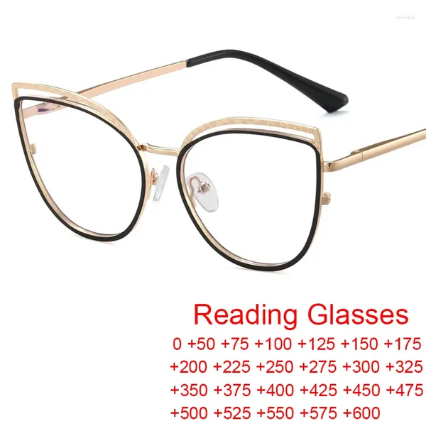 Sonnenbrille Mode Anti Blaues Licht Lesebrille Relief Design Übergroße Brillen Damen Klares Katzenauge Vergrößerungssicht