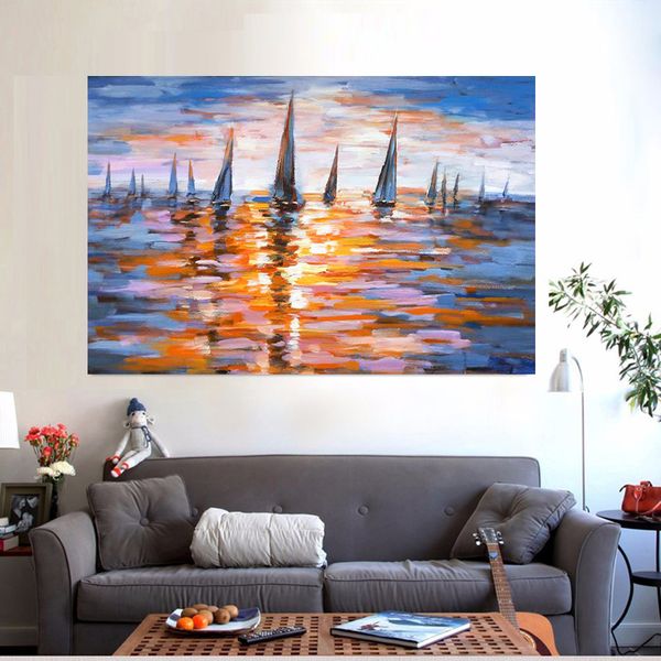 Stampa classica della pittura a olio della barca a vela su Wall Art Canvas Poster per la decorazione del soggiorno Sunset Seascape Painting Home Decor