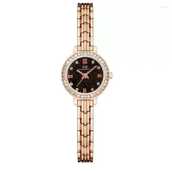 Orologi da polso 2023 Ultimi orologi da donna con bracciale di piccole dimensioni Orologio da polso al quarzo semplice in oro rosa nero per il tempo libero