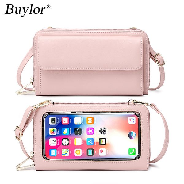 Abendtaschen Buylor Touch Screen Phone Damentasche PU-Leder Umhängetasche Schultergurt Handtasche für Damen FID Anti-Diebstahl-Bürste Lange Geldbörse 230412