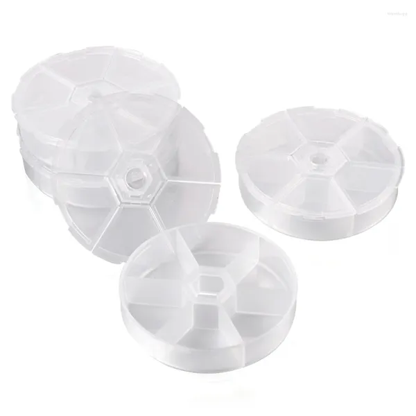 Мешочки для ювелирных изделий, 4 шт., белые круглые пластиковые контейнеры для бисера, 6 отделений, коробка для хранения с откидной крышкой, органайзер для упаковки