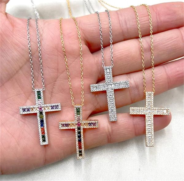 Colares de pingente Zircon Cross Colar para mulheres moda jóias religiosas presente