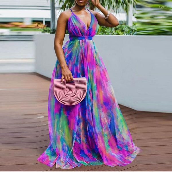 Ethnische Kleidung Afrikanisches Kleid für Frauen Sexy Spaghettiträger Rückenfrei Maxi Sommer Chiffon Mode Strand Stil Outfit Vestidos