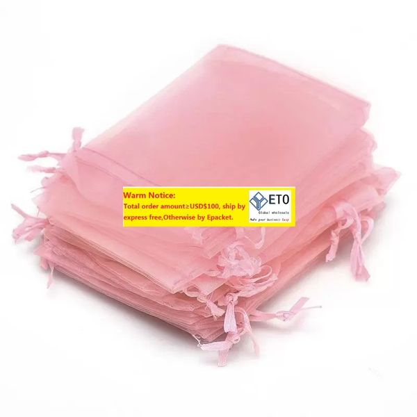 Bolsas de jóias de embrulho de presente 100pcs, embalando a decoração de casamento rosa de organza rosa traçada