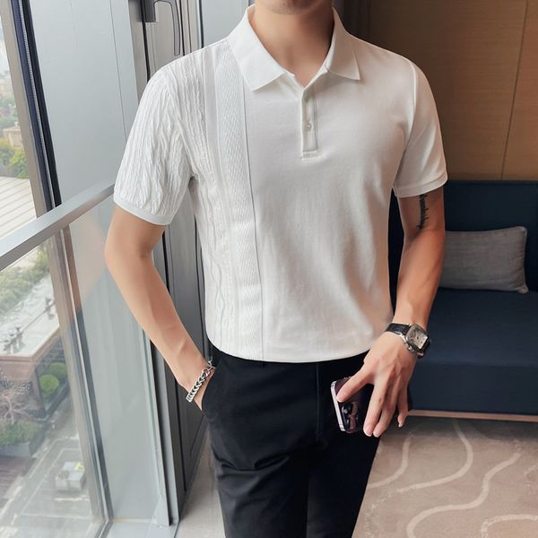 Polo da uomo di giunzione stile coreano estate manica corta Slim T-shirt casual risvolto Business Social POLO Tee abbigliamento uomo 2023