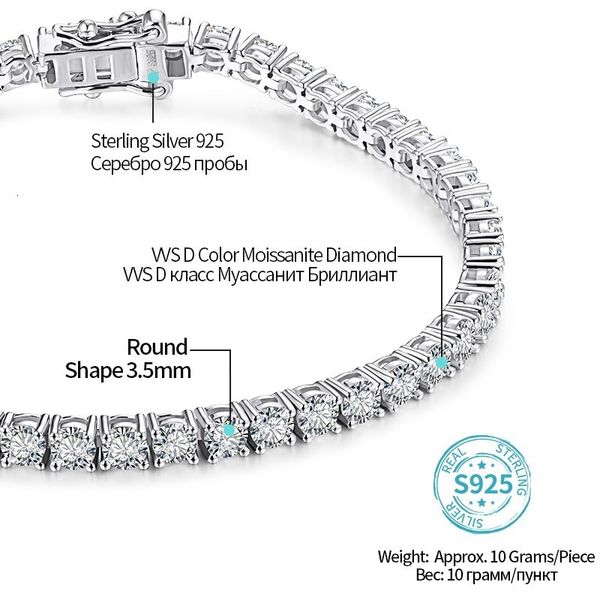 Catena ATTAGEMS 40mm 50mm D Color Pass Diamond Tester GRC Bracciale tennis in argento 925 placcato oro bianco taglio rotondo per donna 230411