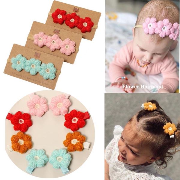 Accessori per capelli Banda di fiori di fiori fatti a mano e fascia per capelli elastici in nylon per ragazze nate per bambini in lana per bambini