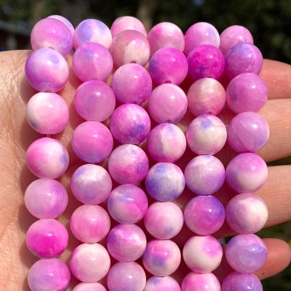 Minchas Outras Pedras Naturais Luz de Lavanda Púrpura Pérsia Jade Round SOLL PARA JOIXAS DIY Fazendo colar de pulseira artesanal 15''Other OUTH