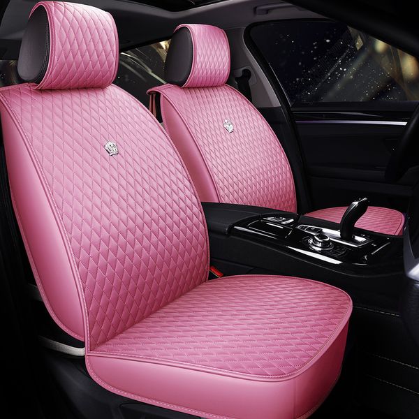 Donna che usa il coperchio dei sedili per auto per la Toyota La maggior parte delle auto SUV in pelle artificiale in pelle auto impermeabile cuscino per interni accessori rhinestone rosa universale