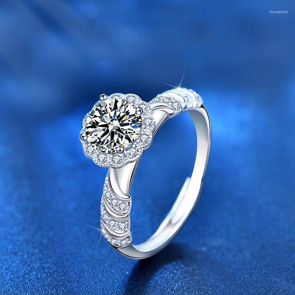 Anéis de cluster 925 Sterling Silver Ring Female Mosan Diamond Mermaid Princesa Personalidade de Abertura Casal de Smonset