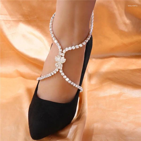 Fußkettchen Sexy Voller Kristall High Heel Fußkettchen Elegant Einfach Für Frauen Knöchel Bein Kette Fuß Halterung Schmuck Sandalen Zubehör