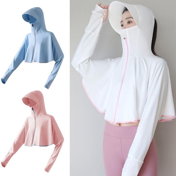 Damenjacken Damen Sommer Sonnenschutz Reißverschluss Kleidung Hoodie Maske Staubdicht Langarm Kurzarm Pullover Crop Top 230412