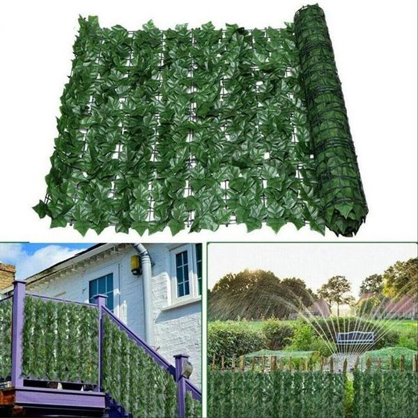 Rolo de triagem de cerca de jardim de folha artificial uv fade protegido privacidade parede paisagismo painel hera flores decorativas wreaths234i