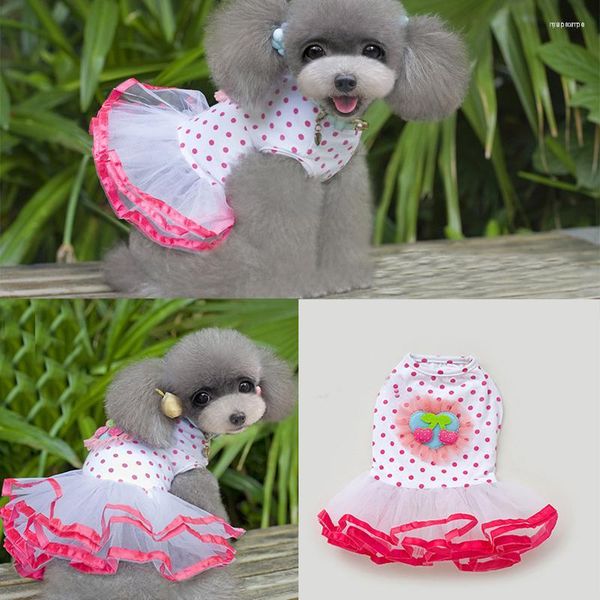 Abbigliamento per cani Peach Blossom Plaid Bow Knot Abito a righe Estate Fiore rosa Vestiti per animali domestici per piccolo Chihuahua Cat Tulle XS-2XL