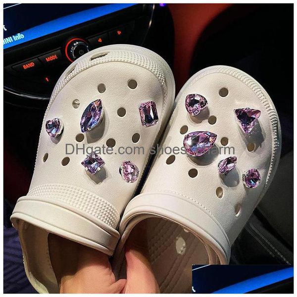 Schuhteile Zubehör Purple Diamond Charms Diy Cute Kids Buckle Slipper Xmas Party Fit Croc Dekoration Geschenke Wristbands Toy Drop Dhwvz