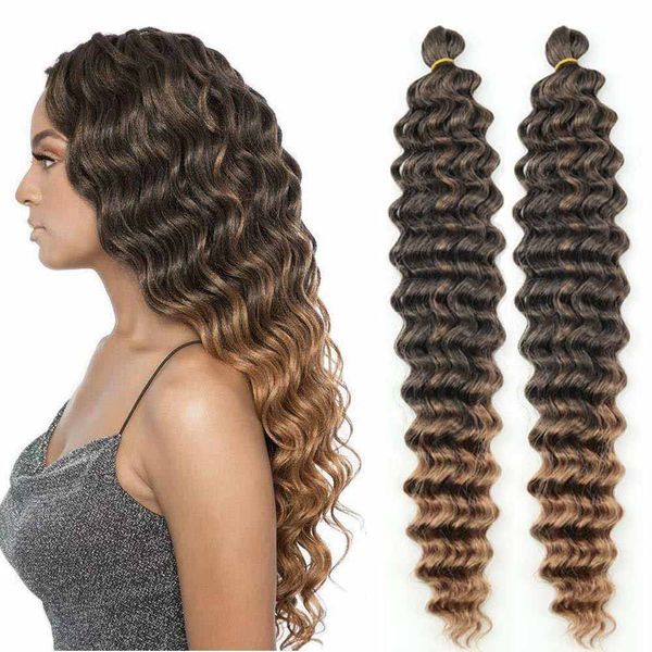 Deep Twist Crochet Hair Ombre Brown Deep Wave Crochet Braids Ocean Wave Synthetic Braiding Hair Extensions