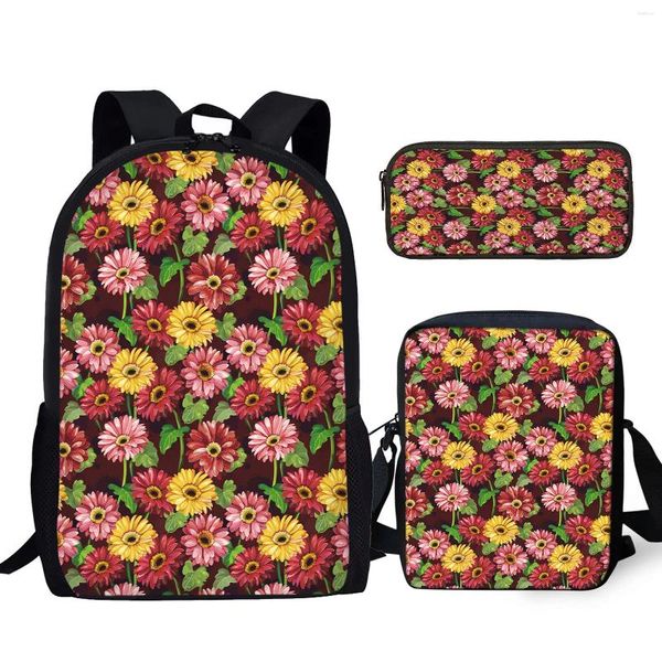 Cartum de moda YikeLuo de mochila Little Daisy Design Mensageiro Bolsa de Lápis de Estudante com Zíper Floral Impresso Macaco Mochila