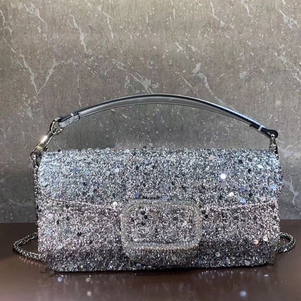 Mini borsa ricamata Borsa a tracolla da donna Borsa a tracolla con patta Borsa a mano fatta a mano imitazione perline di cristallo Ricamo con paillettes Catena staccabile Pochette di alta qualità