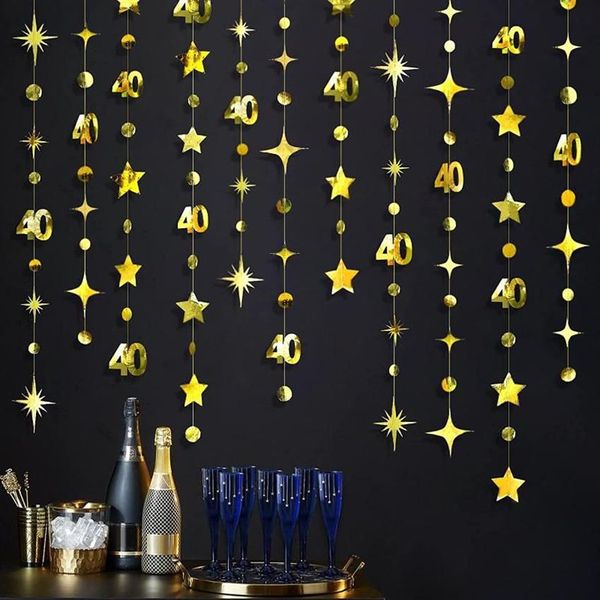 Decorazione per feste Oro 40esimo compleanno Banner Decorazioni Numero 40 Cerchio Punto Scintillio Stelle Ghirlande Appeso Sfondo per anno vecchio2999