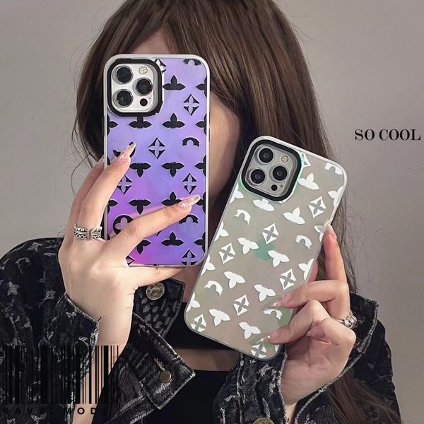 Custodia per iPhone con bellissimo laser colorato per iPhone 15 14 13 12 Pro Max LU Custodie di alta qualità 18 17 16 15pro 14pro 13pro 12pro 12 11 Borsa di lusso di design con confezione con logo