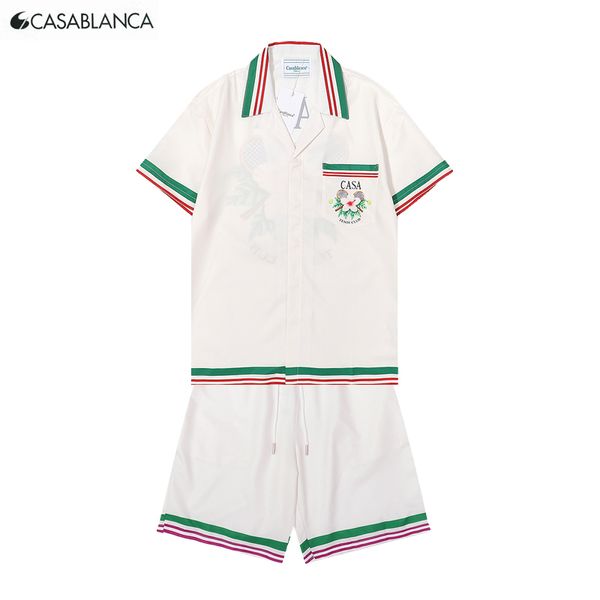 Designer Herren Shorts Casablanca Polo Kragen Plaid Kurzarm Kleid Hemd Hochwertige Mode Masao San Casual Brief Druck Set Shirts
