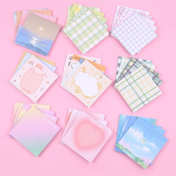 Set vintage Taccuini memo di carta Carino Kawaii Gradiente Halo Plaid Griglia Reticolo Sticky Note Post Notepad Cancelleria Ufficio Scuola Cosa