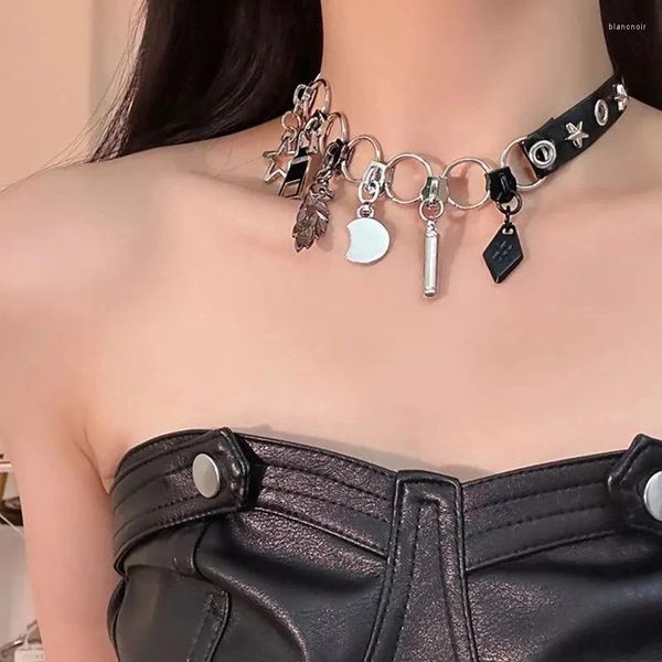 Ketten Hip Hop Coole Persönlichkeit Kreative Halskette Reißverschluss Kopf Stern Mond Anhänger Choker Splice Temperament Frauen Schmuck Zubehör