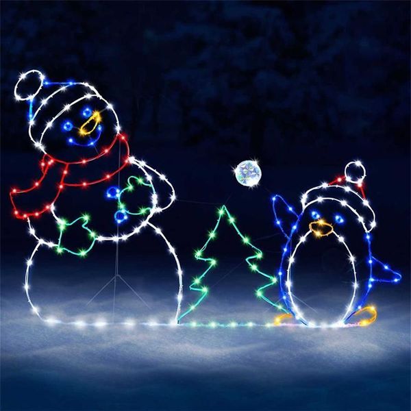 Lustige animierte Schneeballschlacht, aktive Lichterkette, Rahmendekoration, Urlaub, Party, Weihnachten, Outdoor, Garten, Schnee, leuchtendes dekoratives Schild H1319P