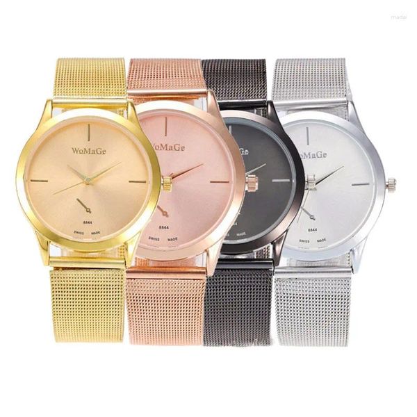 Orologi da polso Moda Womage Marca Donna Orologio Abito di lusso Maglia in acciaio Orologi Casual Donna Studente Ragazza Regalo Orologio al quarzo in oro rosa femminile