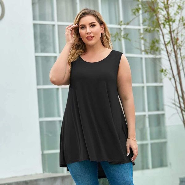 T-shirt da donna T-shirt da donna estiva di grandi dimensioni T-shirt senza maniche tinta unita femminile Fat MM plus size abbigliamento donna top di grandi dimensioni 230412