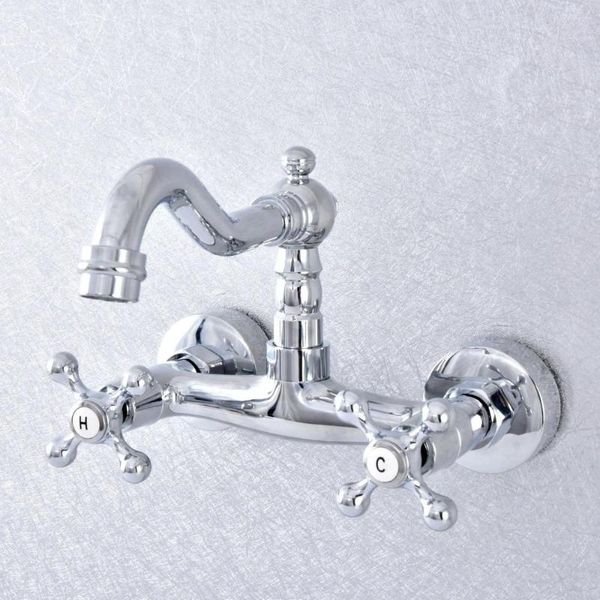 Rubinetti per lavabo da bagno 360 Girevole Miscelatore per lavabo cromato Miscelatore per vasca da bagno Doppi manici Rubinetto per miscelatore da cucina a parete Nsf777