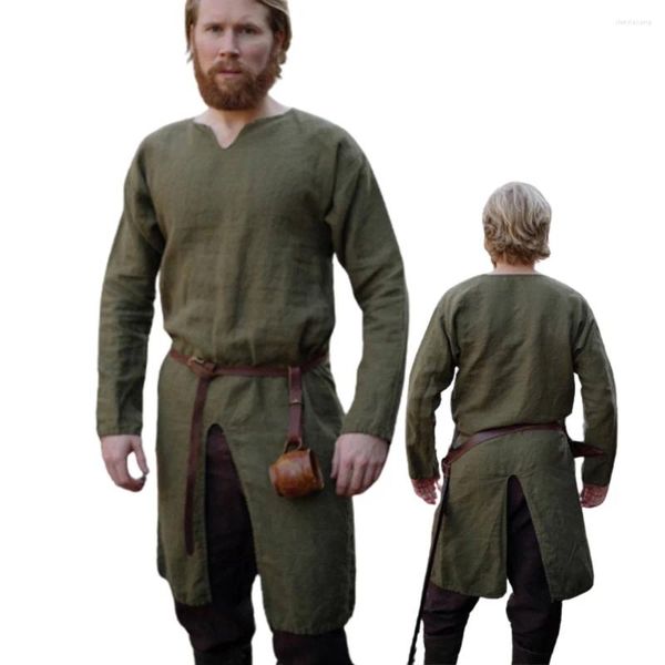Camicie casual da uomo Tunica medievale in lino Tarbard Surcoat Halloween Warrior Tabard Costume per cosplay di Natale per adulti