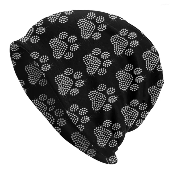 Berets Sparkle Rhinestone Dog Bonnet Homme Street Knit Hat para Mulheres Homens Quentes Gorros de Inverno Caps