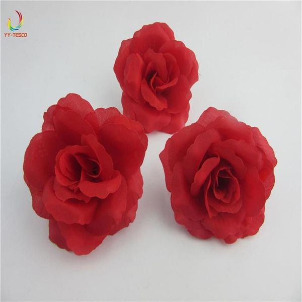 100 pezzi fiori artificiali rose di seta capolini per la decorazione di nozze festa scrapbooking 7 cm accessori ghirlanda floreale rossa Deco205R