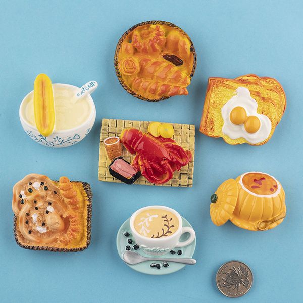 Objetos decorativos Figuras 3D Estilo de alimentos Fridir ímãs hambúrguer pão de ovo de café adorável geladeira adesivos magnéticos 230412