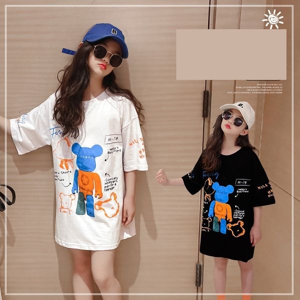 Magliette Estate cotone Bambini Ragazze Magliette lunghe Stampa cartoon Manica corta T-shirt in cotone 8 10 12 anni Abito maglietta per adolescenti 230412