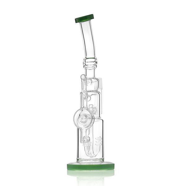 Bongo de vidro verde tipo dobrado de 12,6 polegadas com coador de três circos, junta masculina de 18 mm