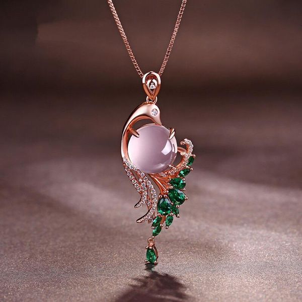 Colares pendentes de luxo jóias de ouro rosa geometria Dainty Phoenix Colar de pavão para encantos Festa de casamento feminino S925 Gardaça