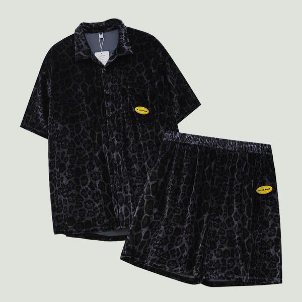 Herren Trainingsanzüge Mode Samt Leopard Casual Sets Herren Sommer Hip Hop Streetwear Übergroße zweiteilige Kurzarmhemden und Shorts Anzüge Herren 230412