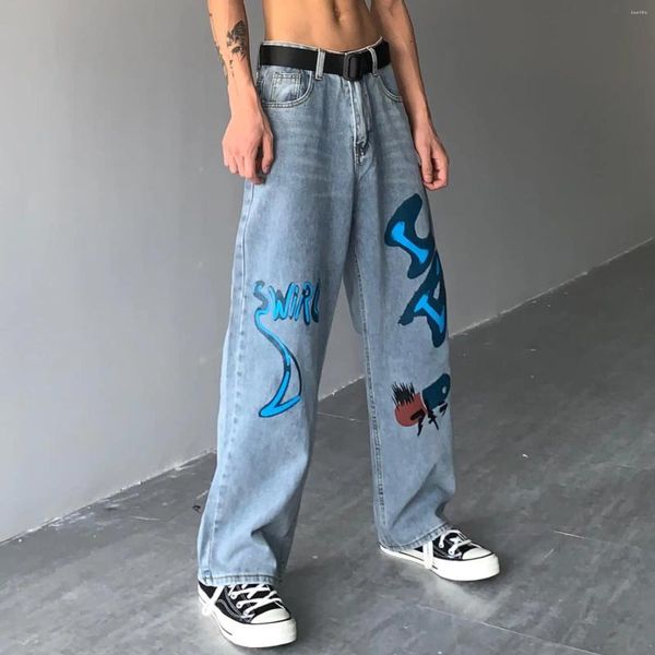 Pantalon pour hommes Individualité Ripped Jeans Hommes Femmes 2023 Mode Taille haute Femme Streetwear Graffiti Impression Pantalon