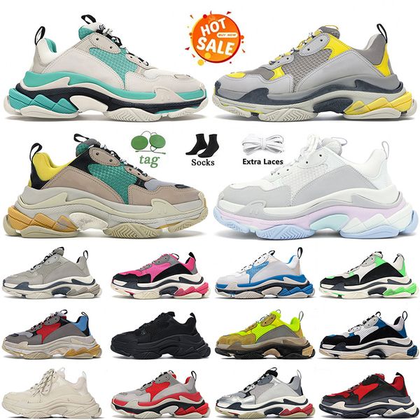 Mode Triple S alte Schuhe Freizeitschuhe Chunky Herren Sneaker Runner Blau Eisgrau Trainer Limette Creme Armeegrün Pastell Fluo Grün Dad Schuh Modedesigner Größe 36-45