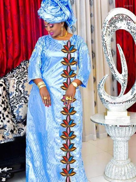 Roupas étnicas Robe Bazin Riche Brode Vestido Tradicional Traje Africano Aniversário para Mulheres Vestidos de Casamento