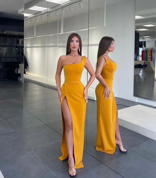Дубайский арабский простые желтые платья для выпускной помощи для женщин для женщин плюс размер один плеч