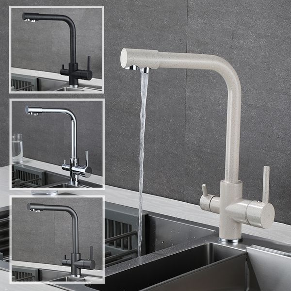 Küchenarmaturen Filtered Balck with Dot Brass Purifier Dual Sprayer Trinkwasser Tap Vessel Sink Mixer Torneira 230411