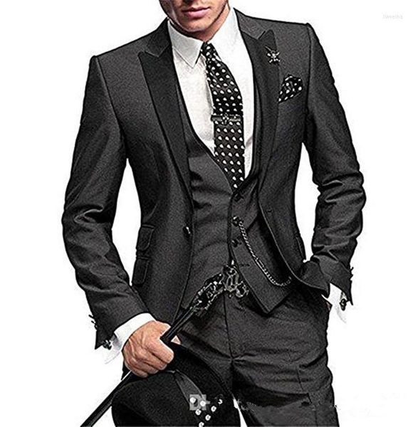 Ternos masculinos personalizados a carvão cinza de traje masculino Blazers traje de Halloween elegante para o casamento do traje de luxo com três peças