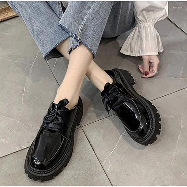 Sapatos de vestido Lolita Mary Janes Mulheres Nice Outono Lace Up Senhoras Retro PU Plataforma De Couro Calçado Casual Feminino Bombas