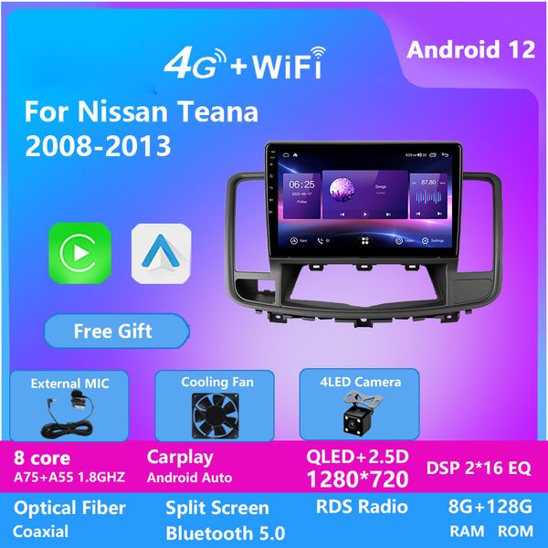 Player multimídia de vídeo para Nissan Teana 2009-2012 Unidade de cabeça estéreo de 10 polegadas GPS SAT NAV Rádio BT USB AM SWC com CarPlay DSP